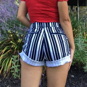 Vintage Striped Navy and White High Waisted Shorts